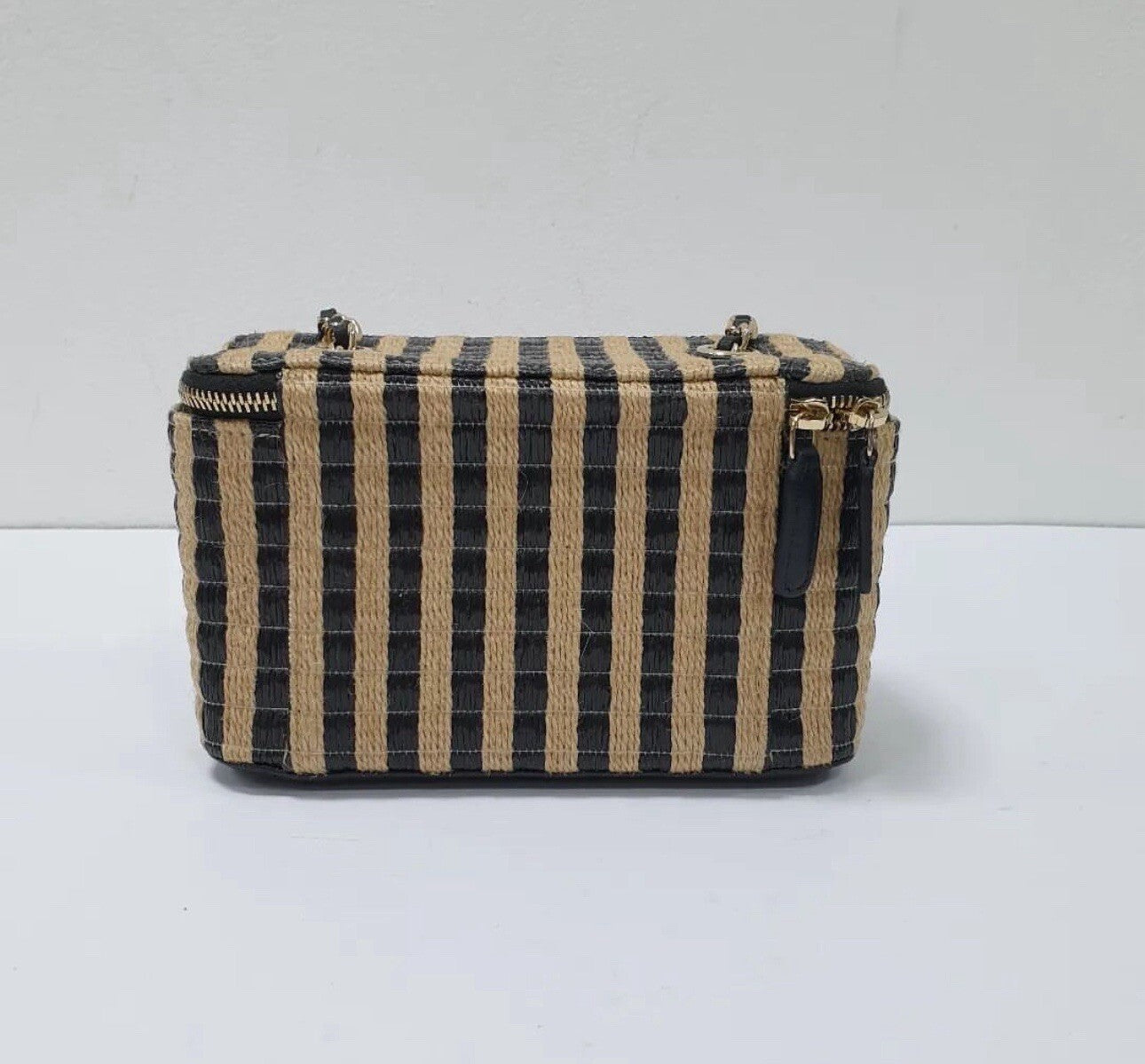 Chanel Vanity Chain Raffia Jute Thread Black Beige Bag