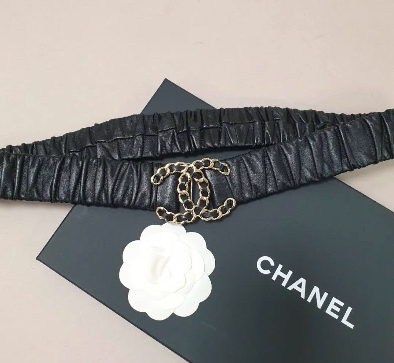 Chanel  Lambskin Ruched Chain CC Belt