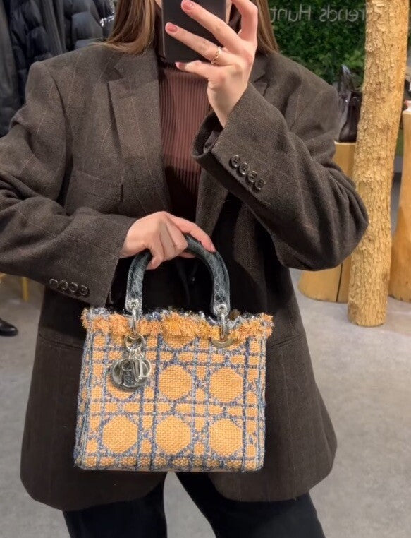 Dior Lady Dior Medium Tweed  Crocodile Handle Bag