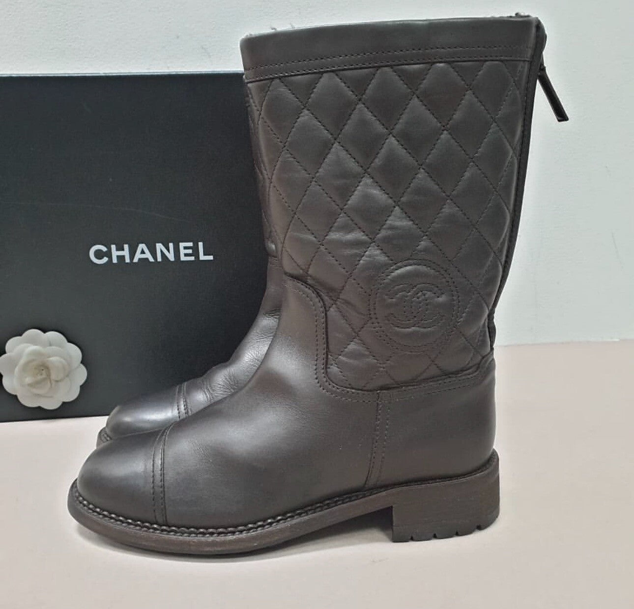 Chanel Brown Leather Boots Sz. 38