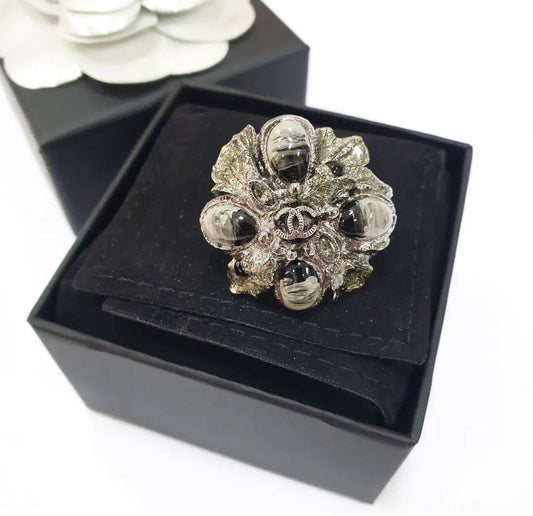 Chanel Metal and Brown Enamel CC Ring