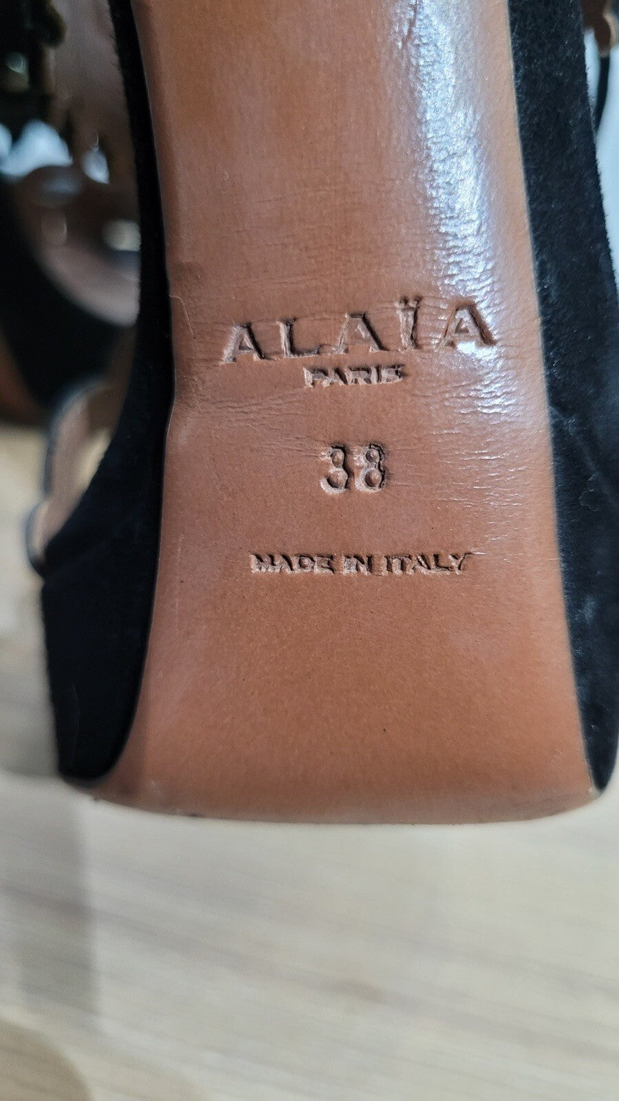 ALAIA Black Laser Cut Leather Suede Studs Platform Heels Sandals sz.38