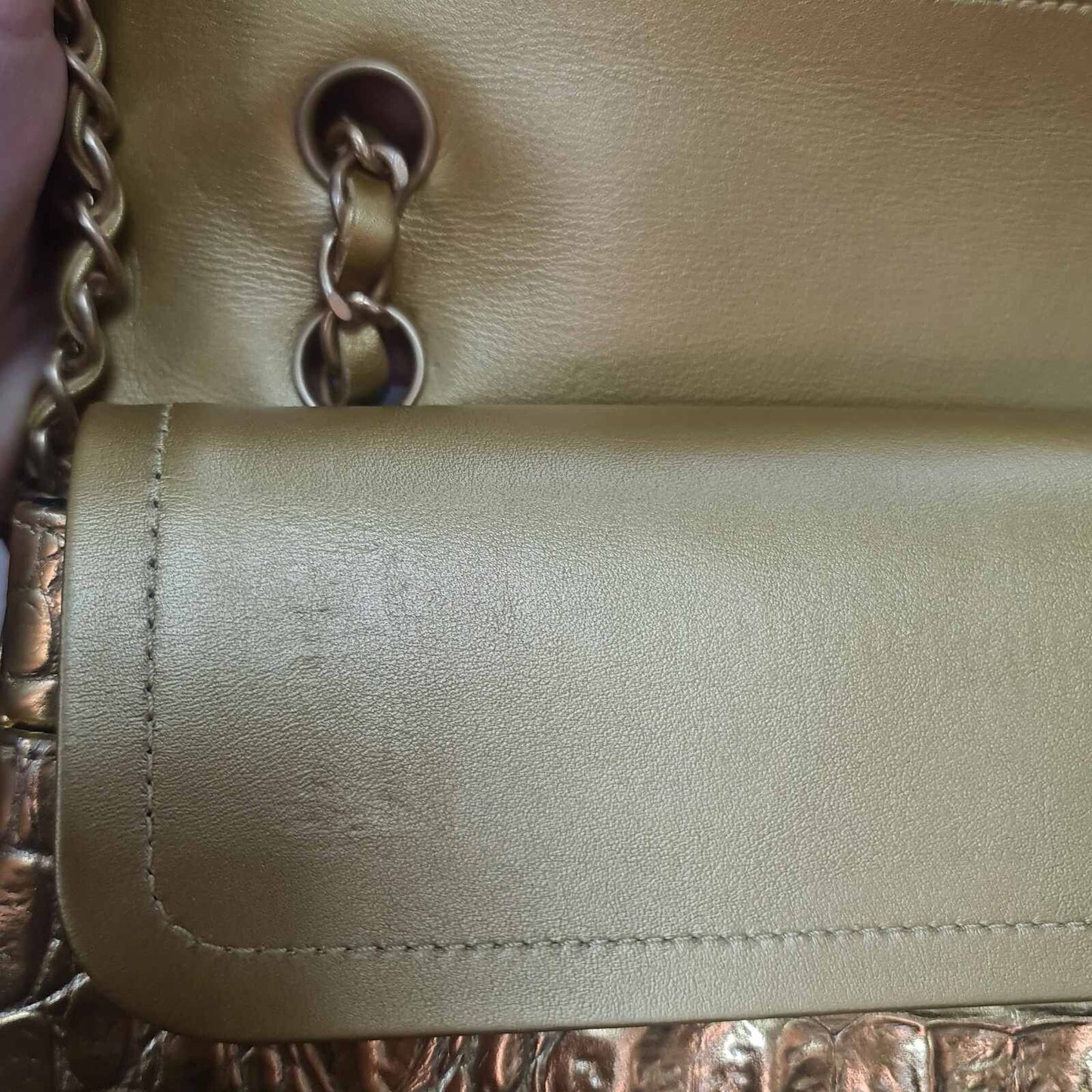 Chanel Gold Croco Embossed Double Flap  Shoulder Bag