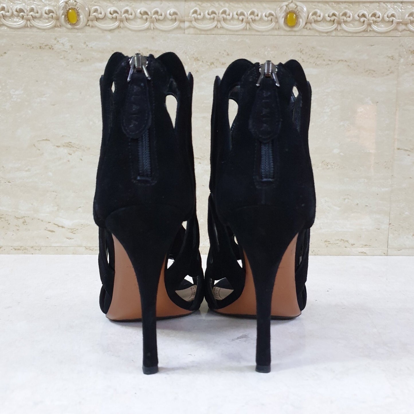 Alaia Black Suede Sandals Heels Sz.38.5