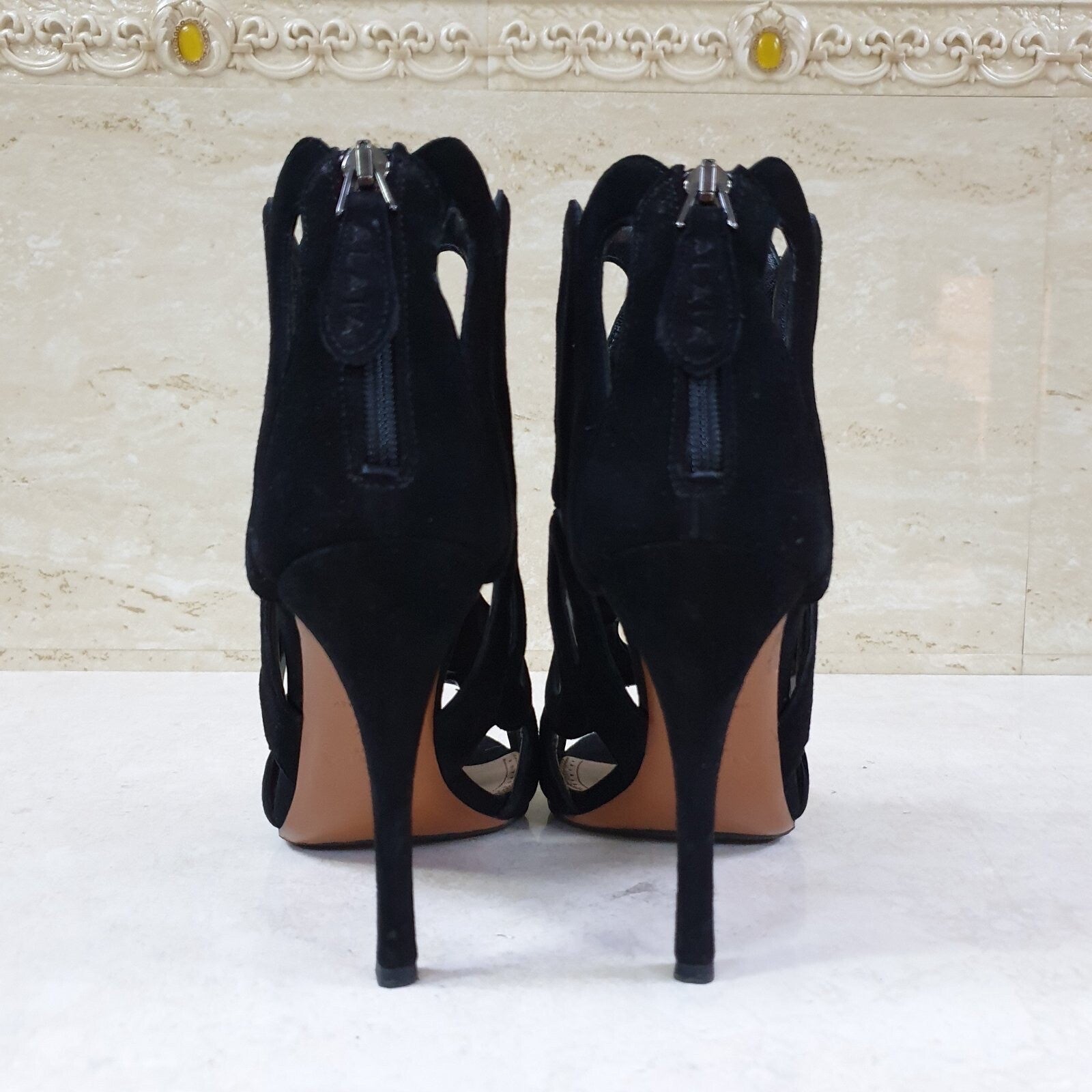 Alaia Black Suede Sandals Heels Sz.38.5