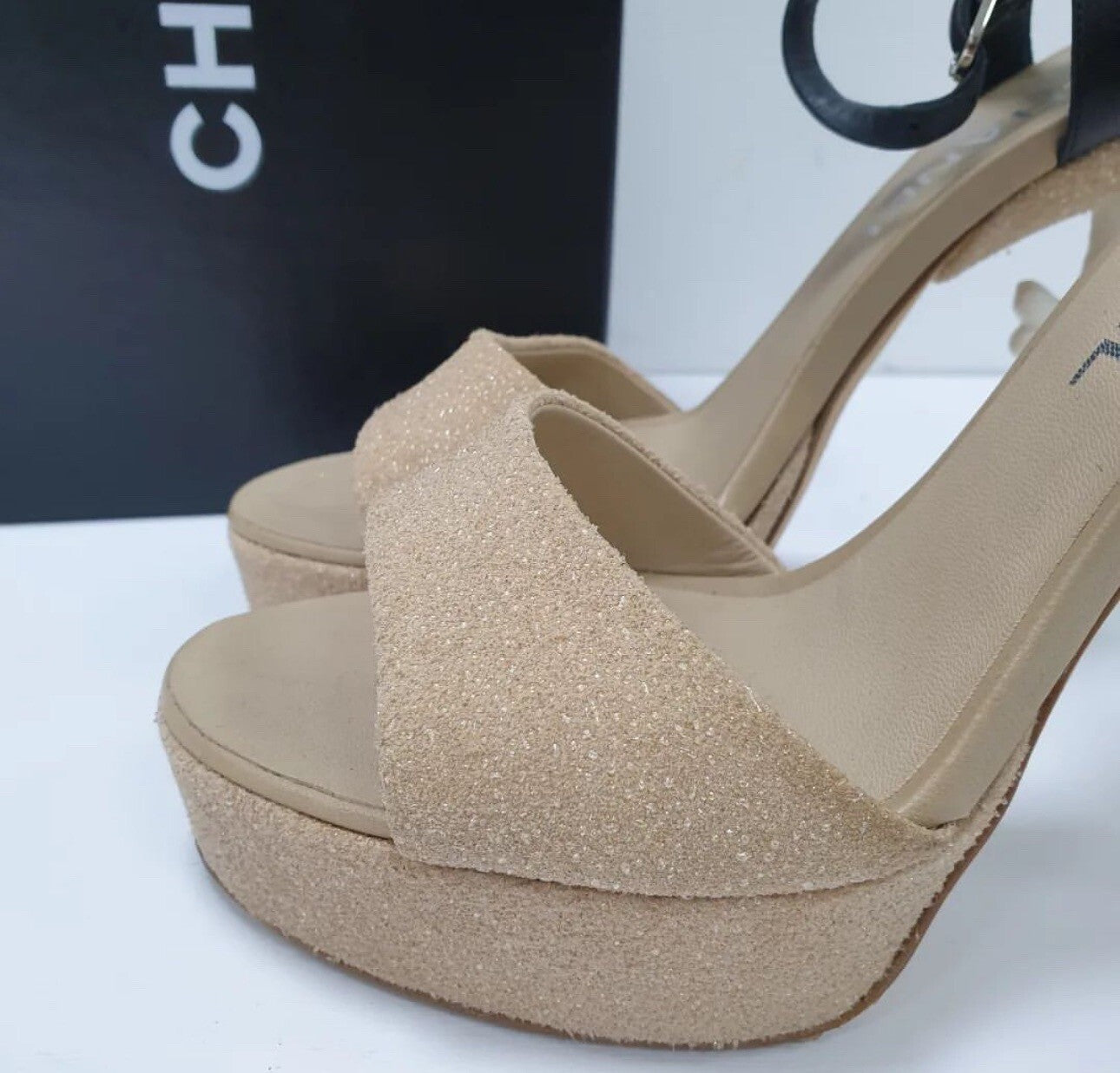 CHANEL 2012 BEIGE SAND CORAL HEEL SANDALS  Sz.37