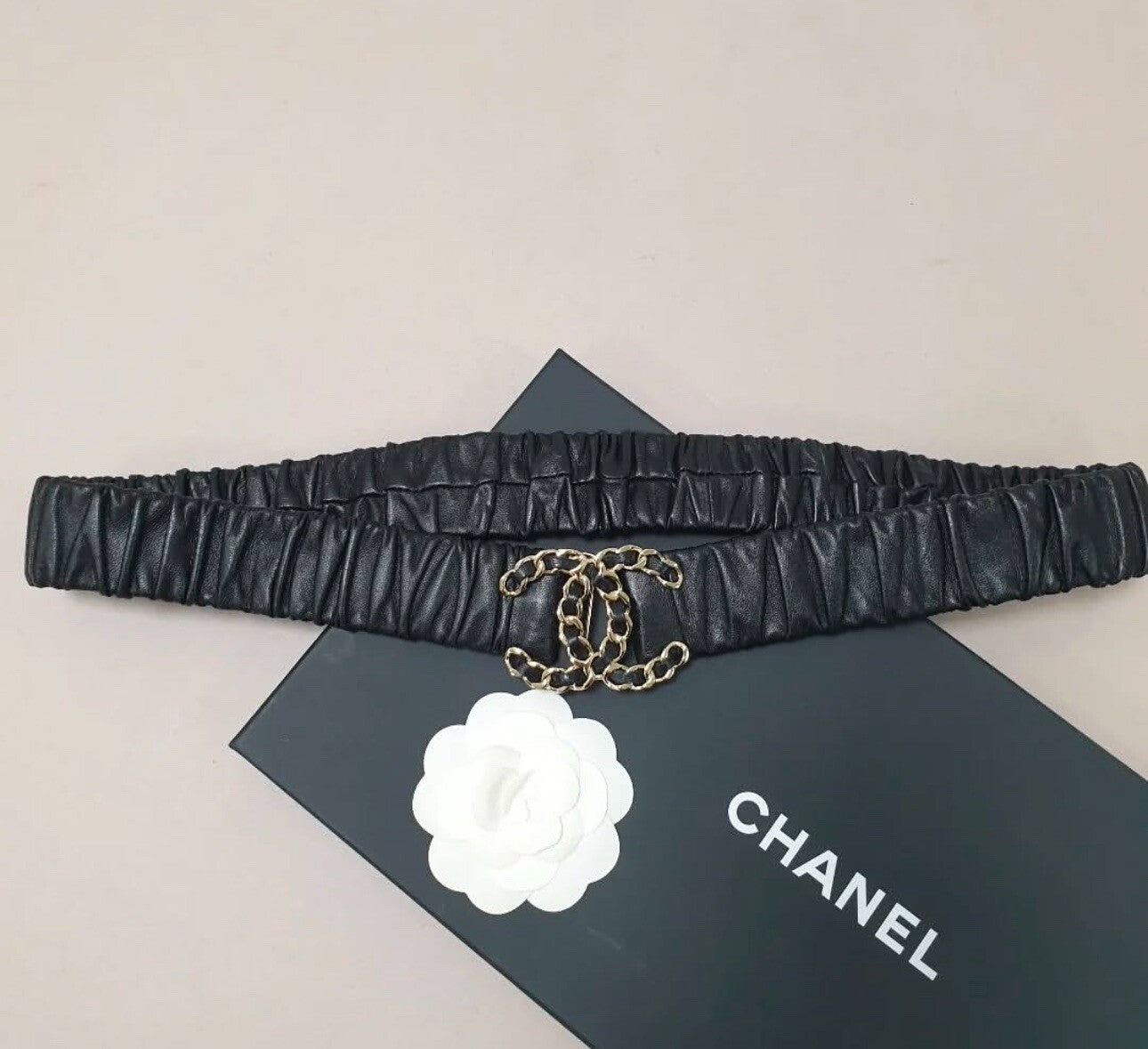 Chanel  Lambskin Ruched Chain CC Belt