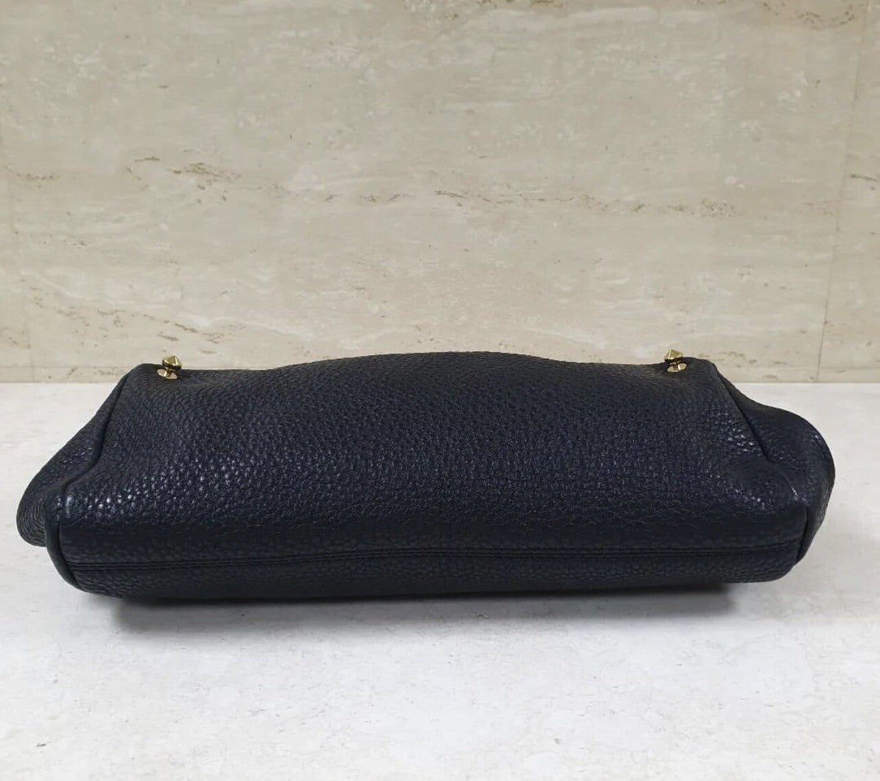 Fendi Black Leather Walnut Wood Handle Clutch Bag