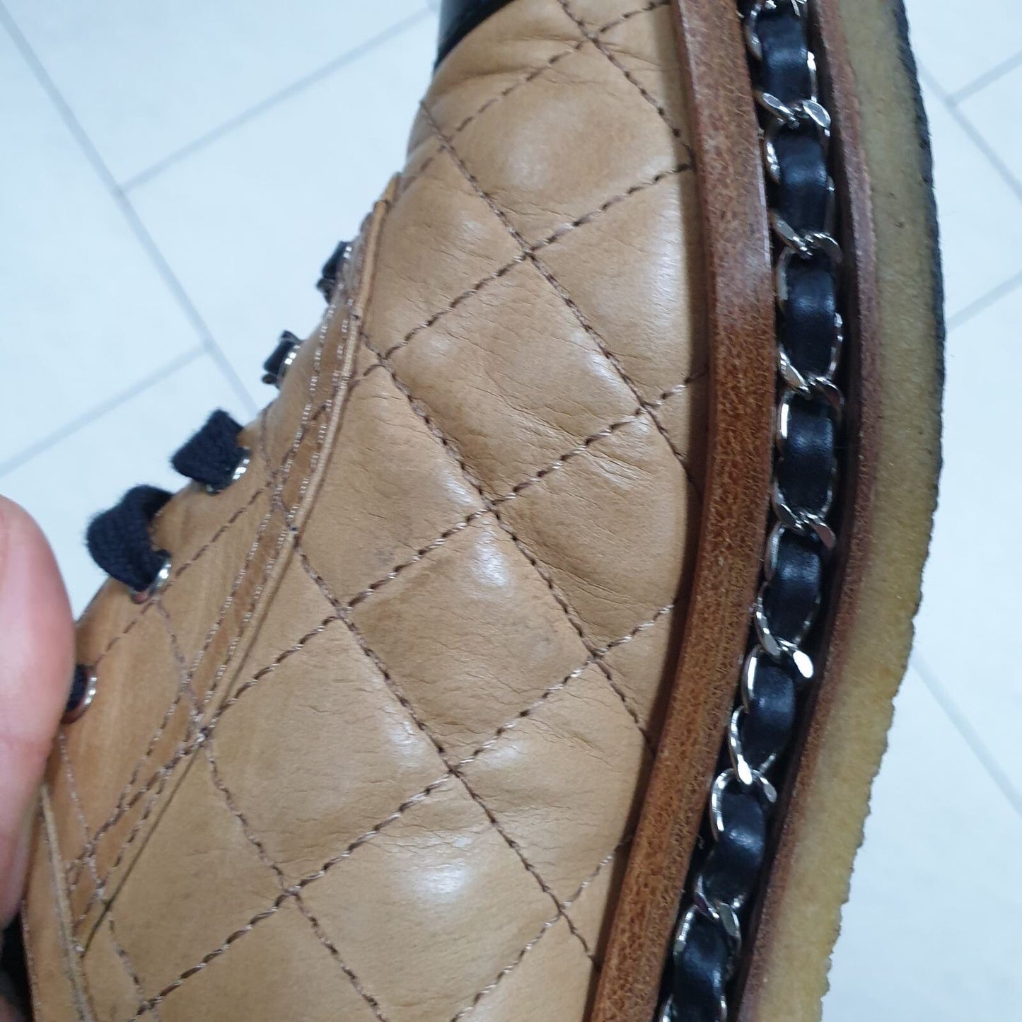 Chanel  Quilted Leather Chain Embellished Cap Toe Oxfords Sz.37.5