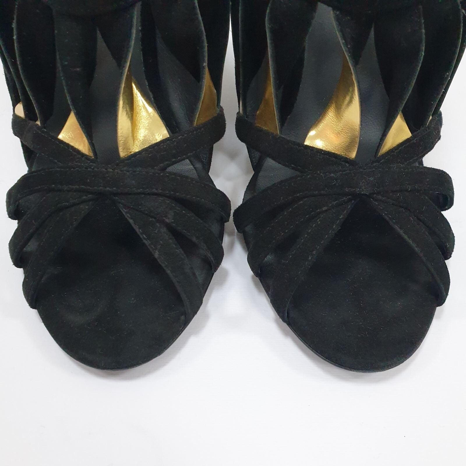 ChanelGold Black Suede Wadge Sandals Sz.39