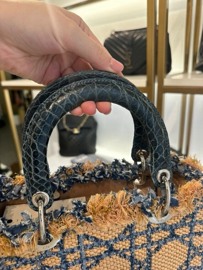 Dior Lady Dior Medium Tweed  Crocodile Handle Bag