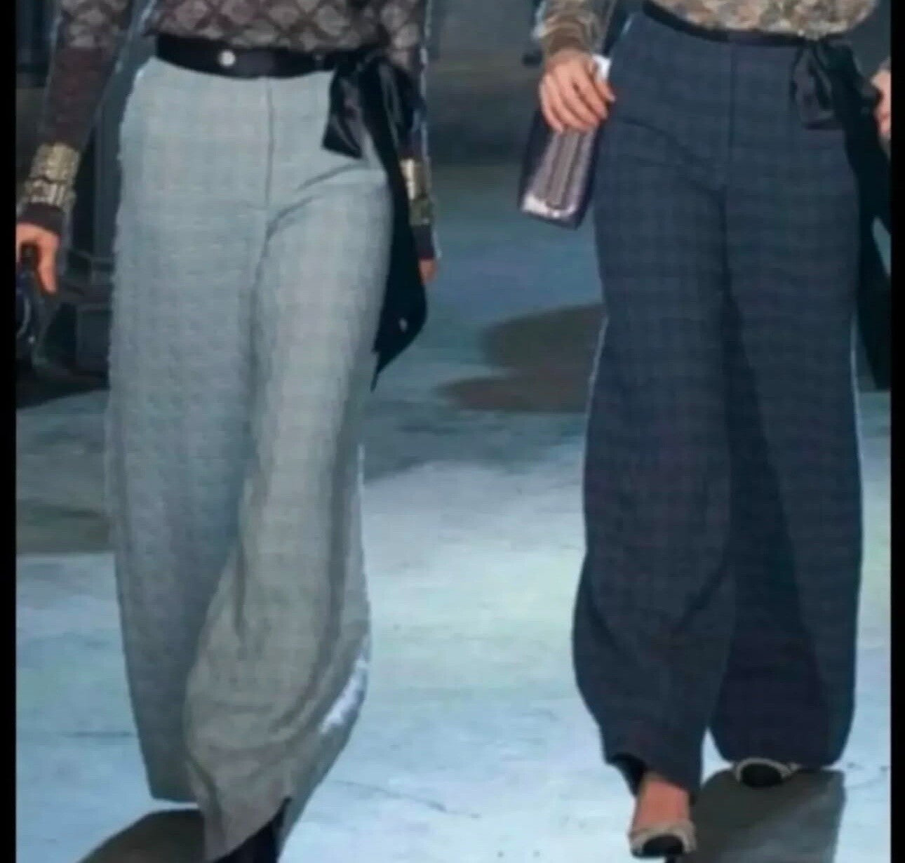 Chanel Gray Wool Wide Leg Jeans  Pants Trousers Sz.42