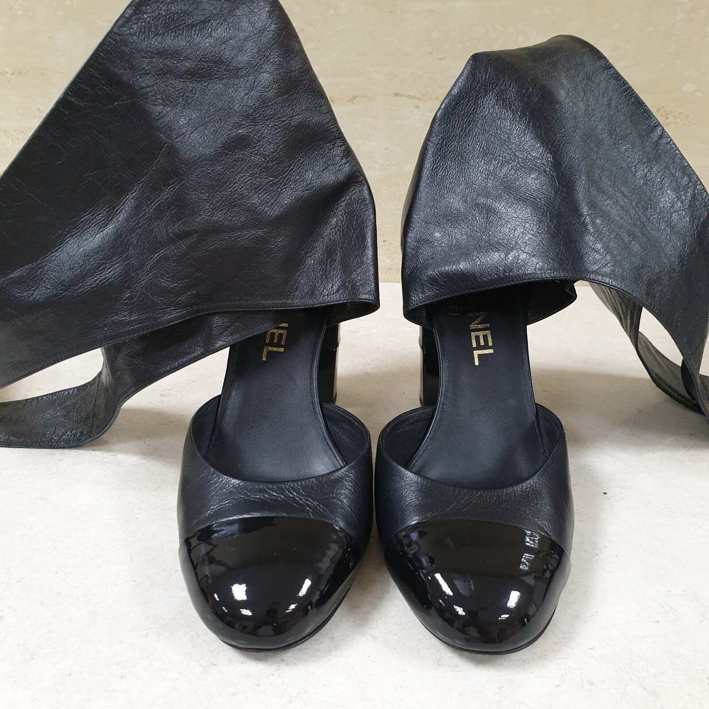 Chanel Black Leather Lace Up Heeled Sandals Sz.38