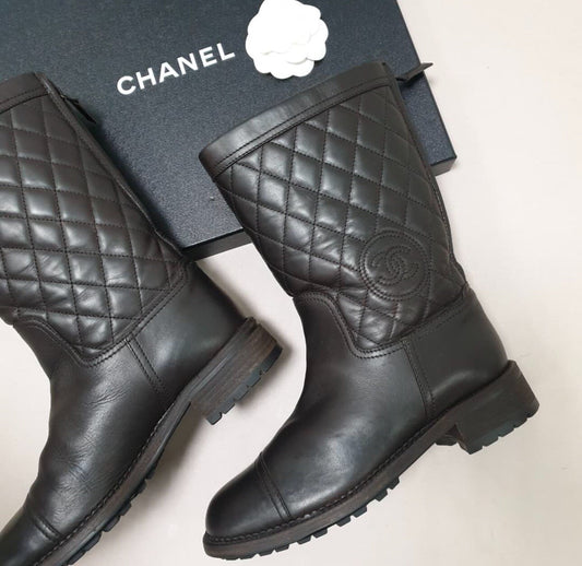 Chanel Brown Leather Boots Sz. 38