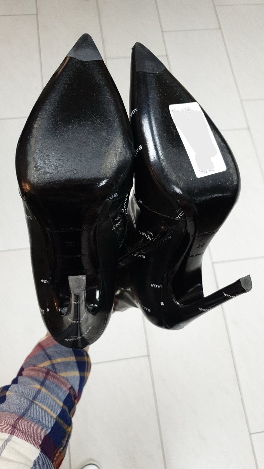 Balenciaga Knife Black Patent Leather Logo Print Booties  Sz.38