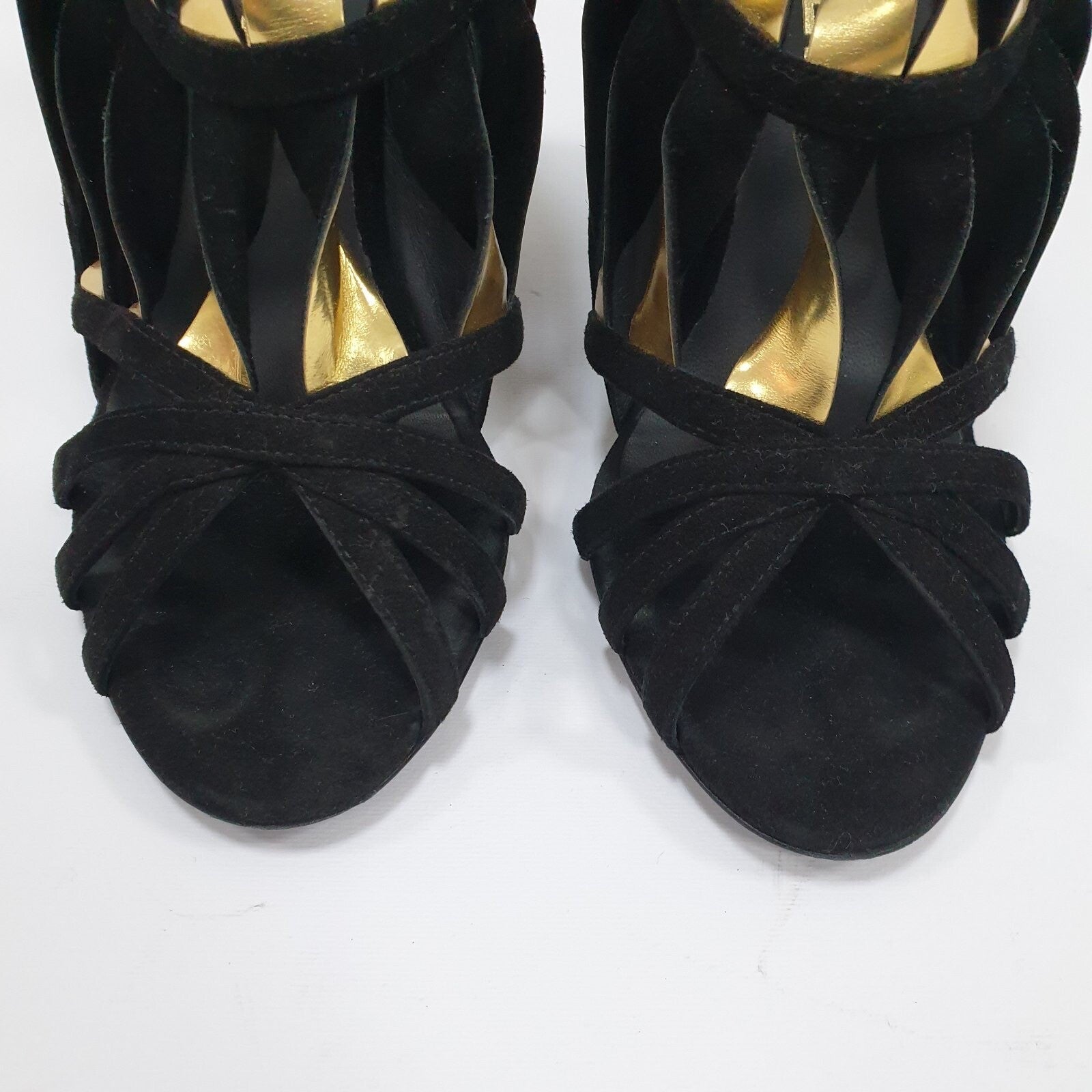 ChanelGold Black Suede Wadge Sandals Sz.39