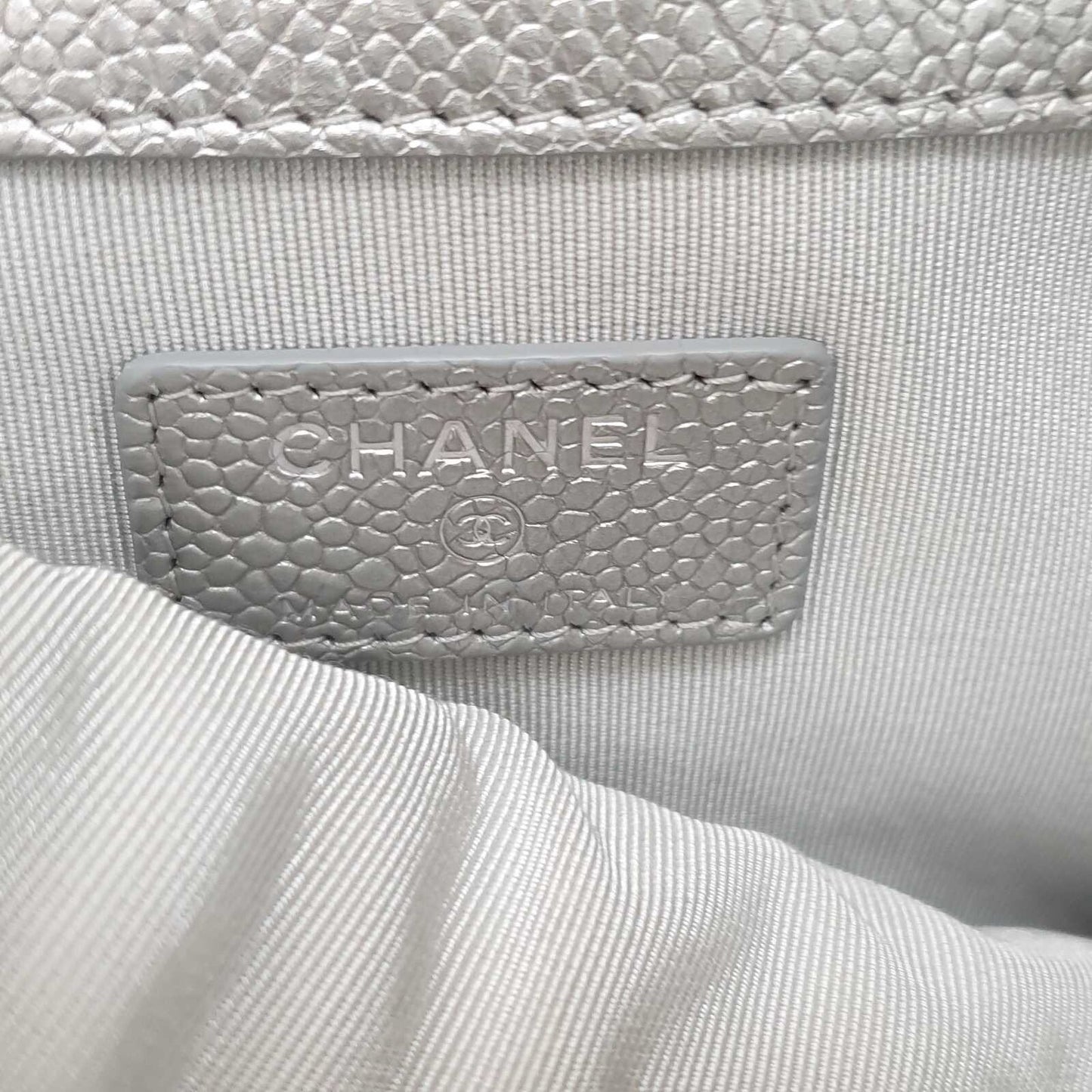Chanel Silver Grain Leather Clutch Bag