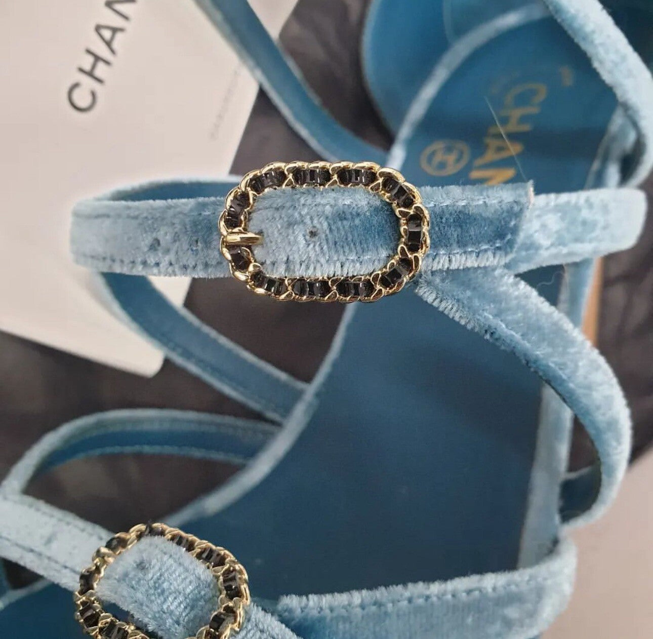 Chanel Blue Velvet Sandals  Sz.38