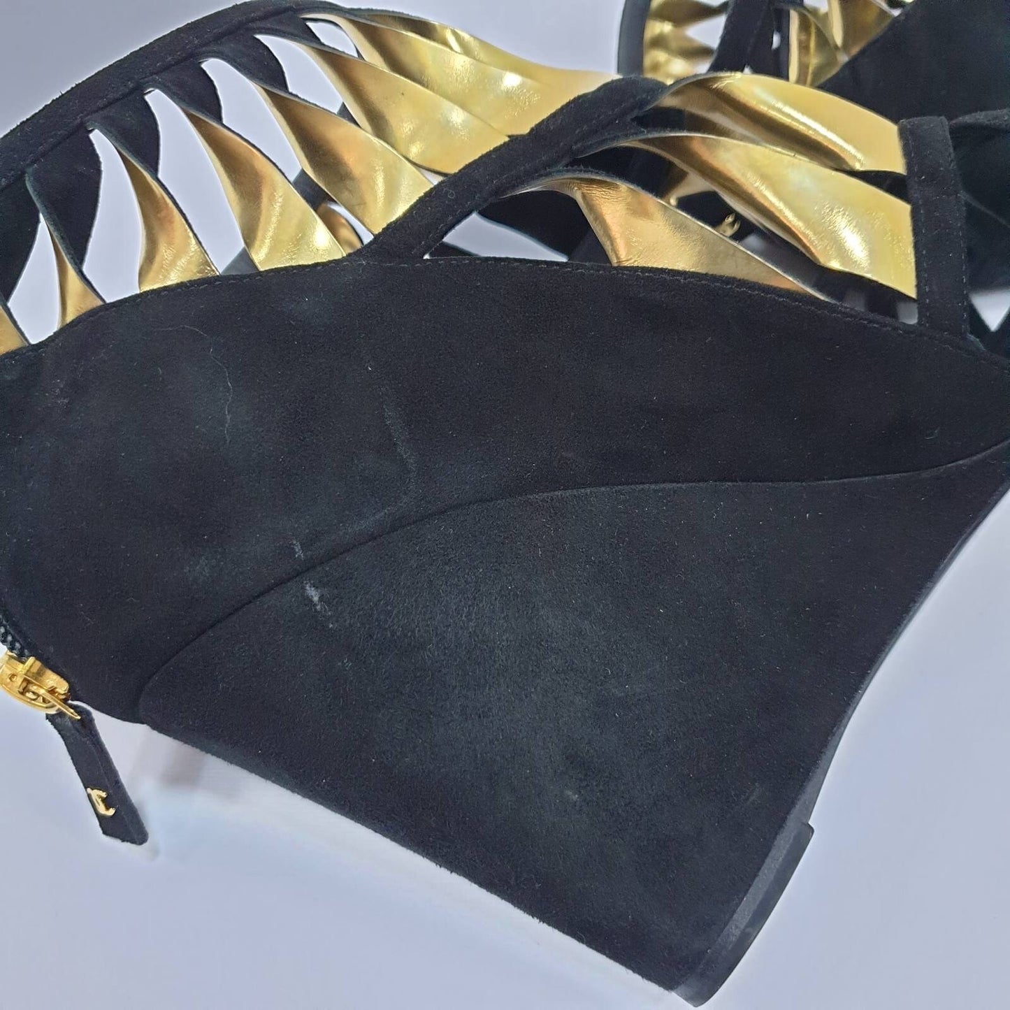 ChanelGold Black Suede Wadge Sandals Sz.39
