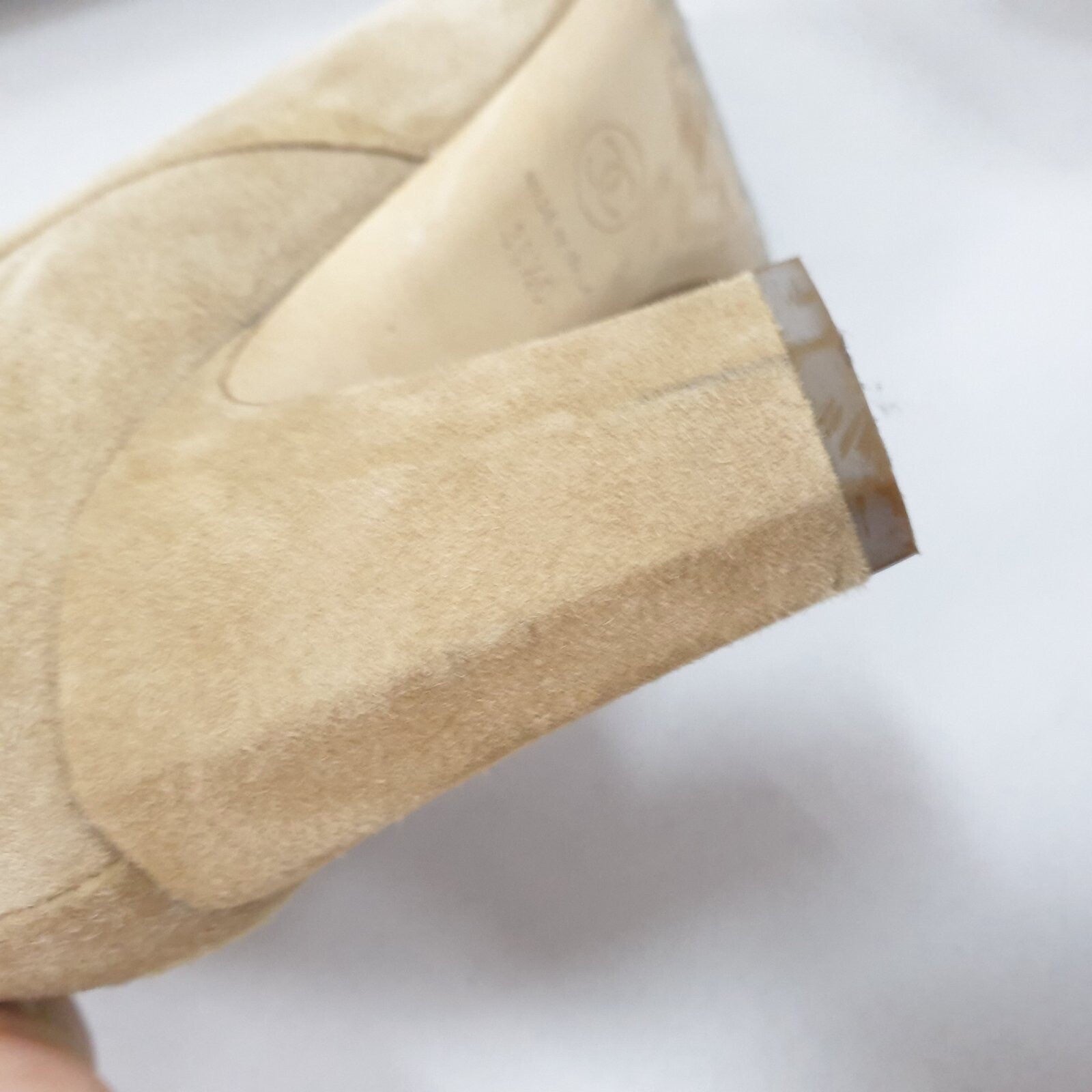 CHANEL Beige Suede Cap Toe CC Thigh High Over The Knee Tall Boots Sz. 38.5