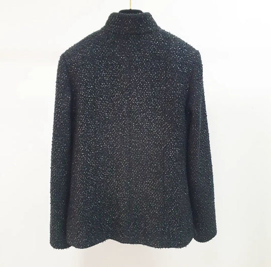 CHANEL 19P BLACK METALLIC CC LOGO BUTTON BLAZER JACKET  Sz.36