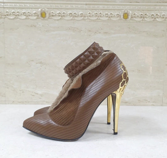 FENDI Brown Fur Heels Sz.37.5