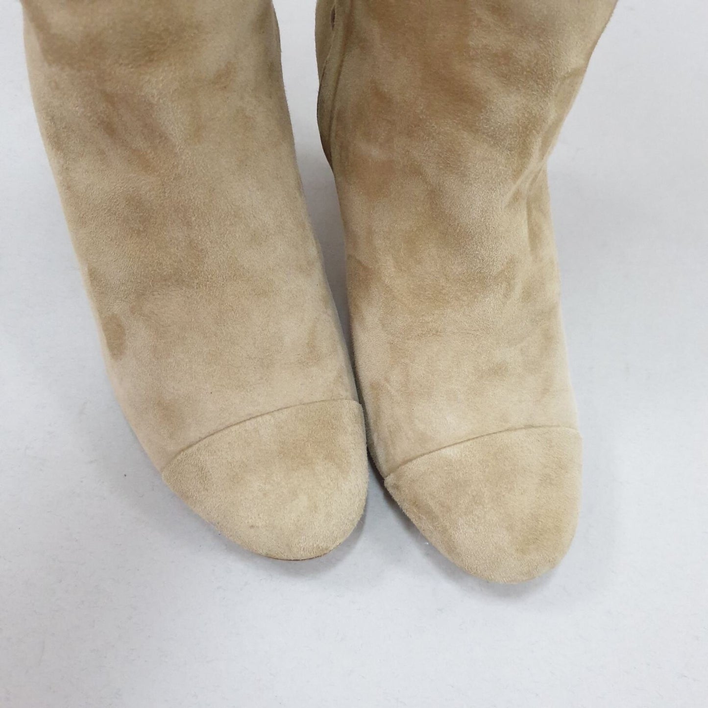 CHANEL Beige Suede Cap Toe CC Thigh High Over The Knee Tall Boots Sz. 38.5
