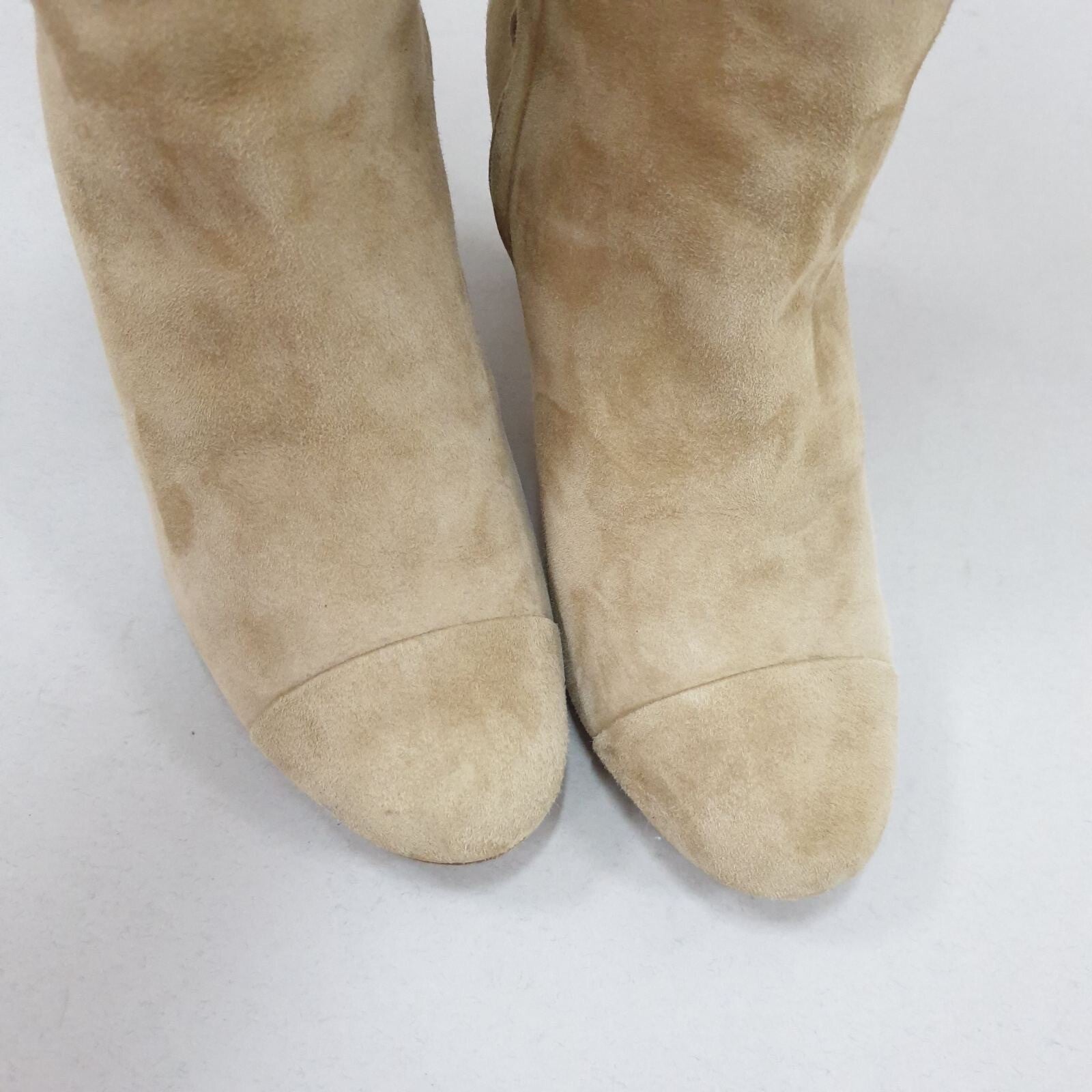 CHANEL Beige Suede Cap Toe CC Thigh High Over The Knee Tall Boots Sz. 38.5