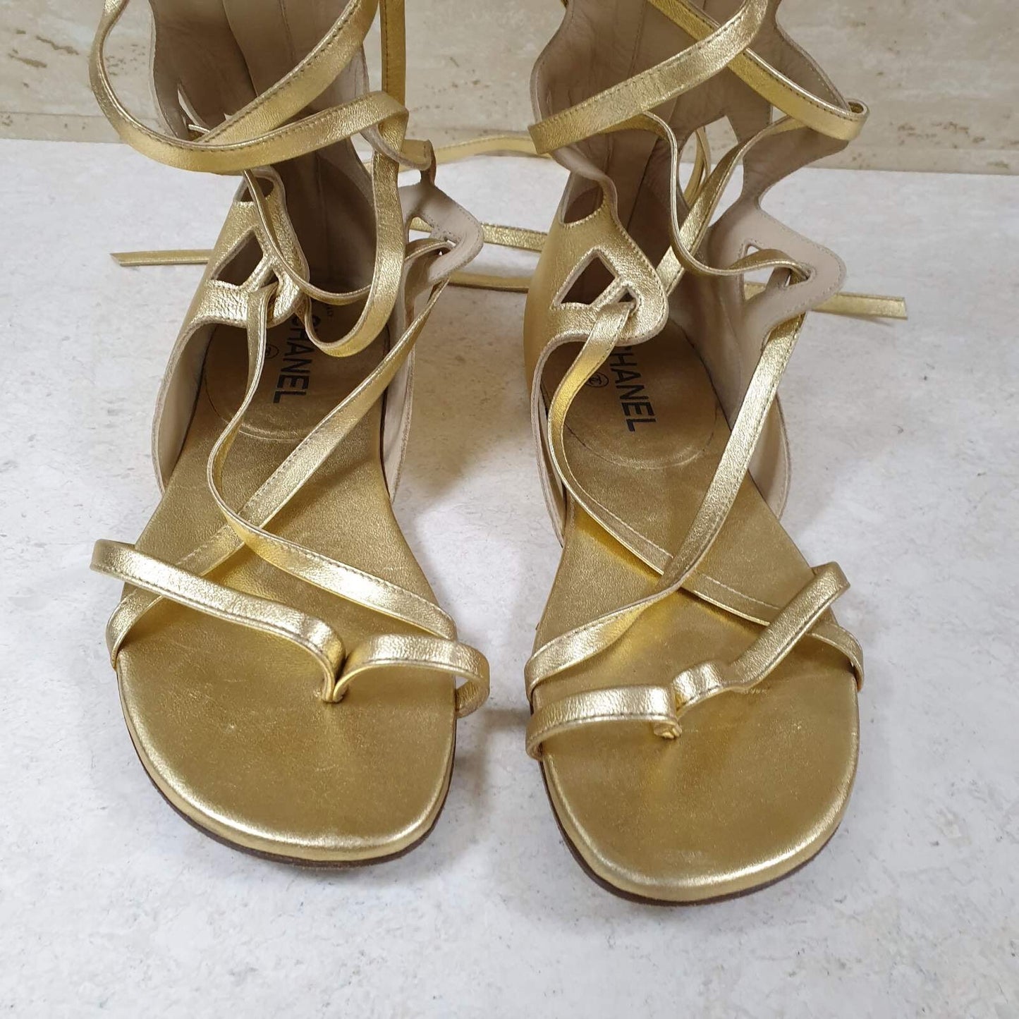Chanel Gold Gladiator Sandals  Sz.38