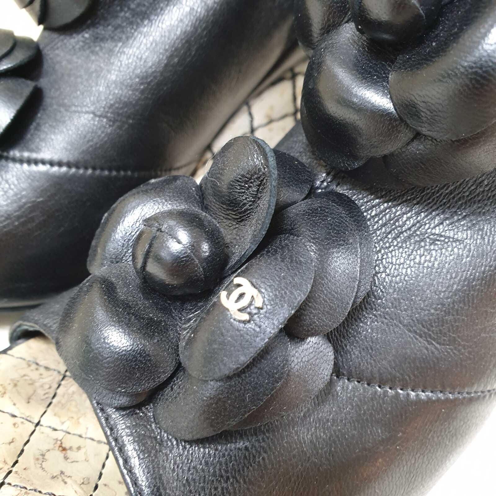 Chanel Black Leather Camellia Wedge Over The Knee Boots  Sz. 37