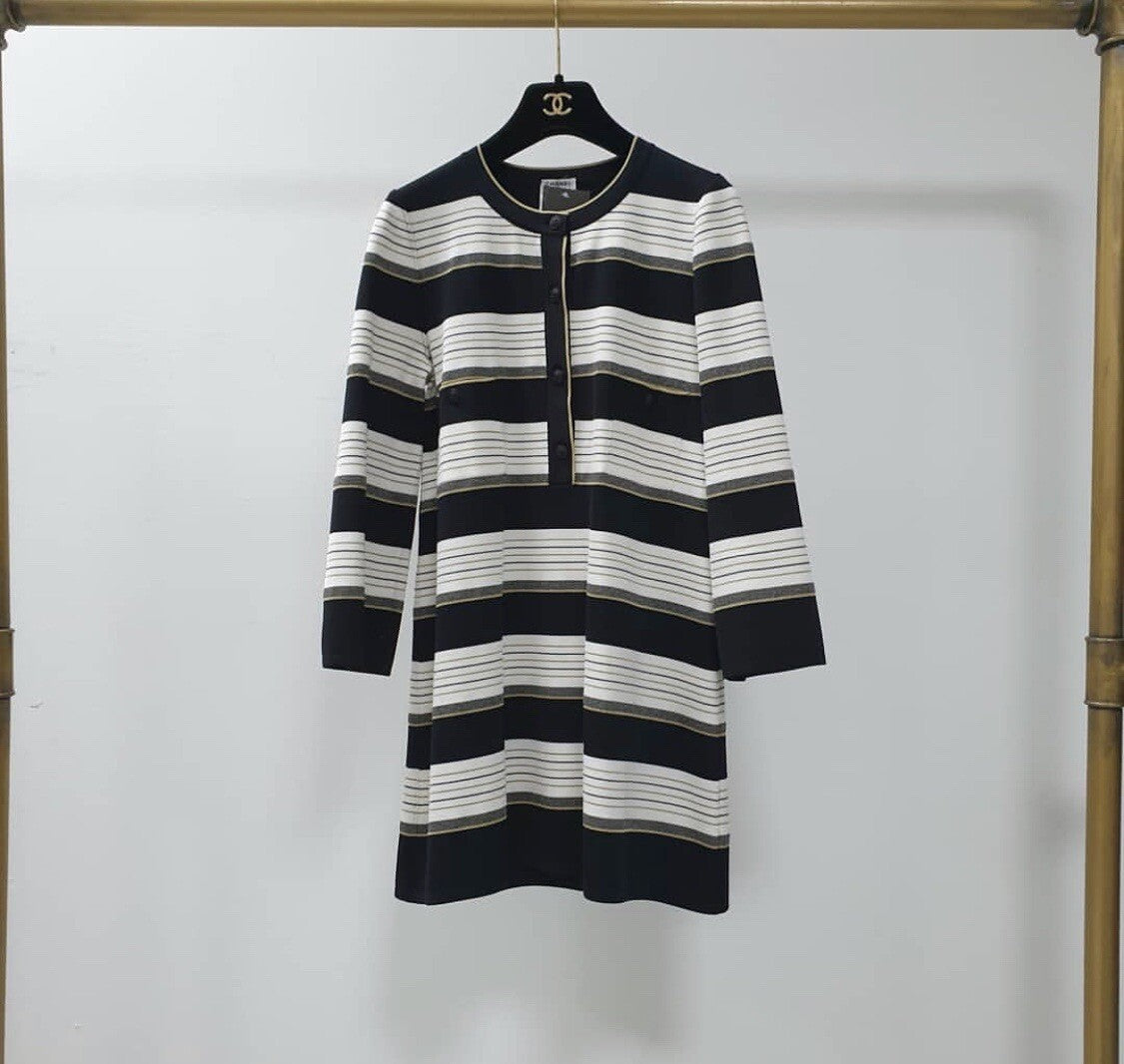 Chanel Striped Silk Tunic-dress Casual Dress Sz.38