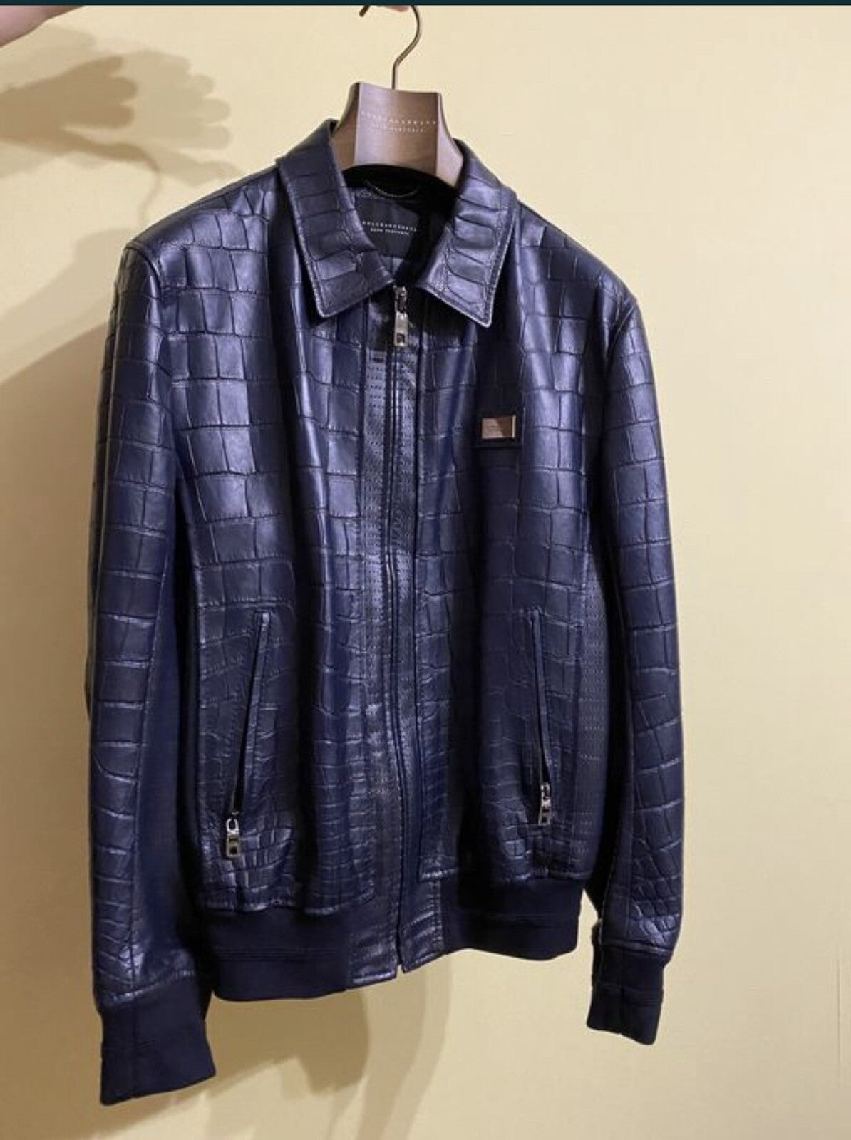 Dolce and Gabbana Navy Crocodile Bomber Jacket Sz.48-50