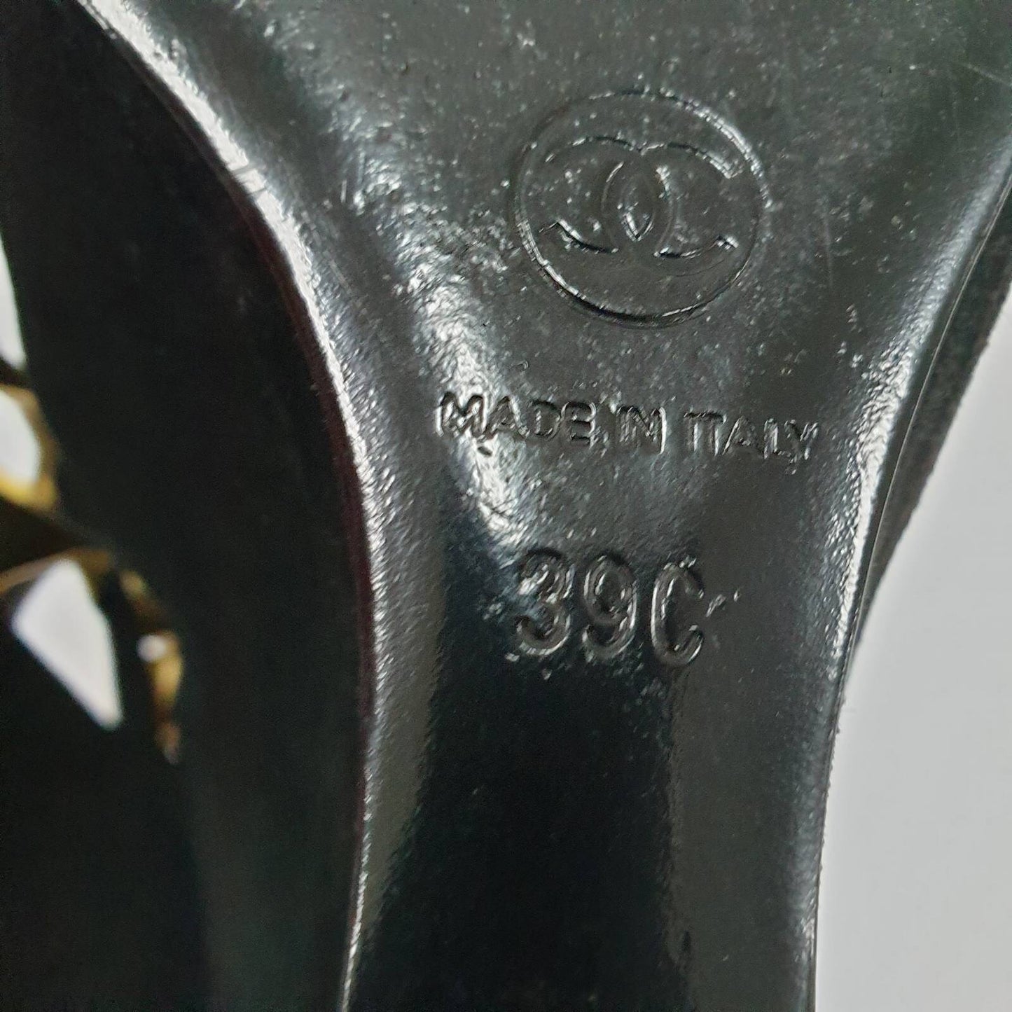 ChanelGold Black Suede Wadge Sandals Sz.39