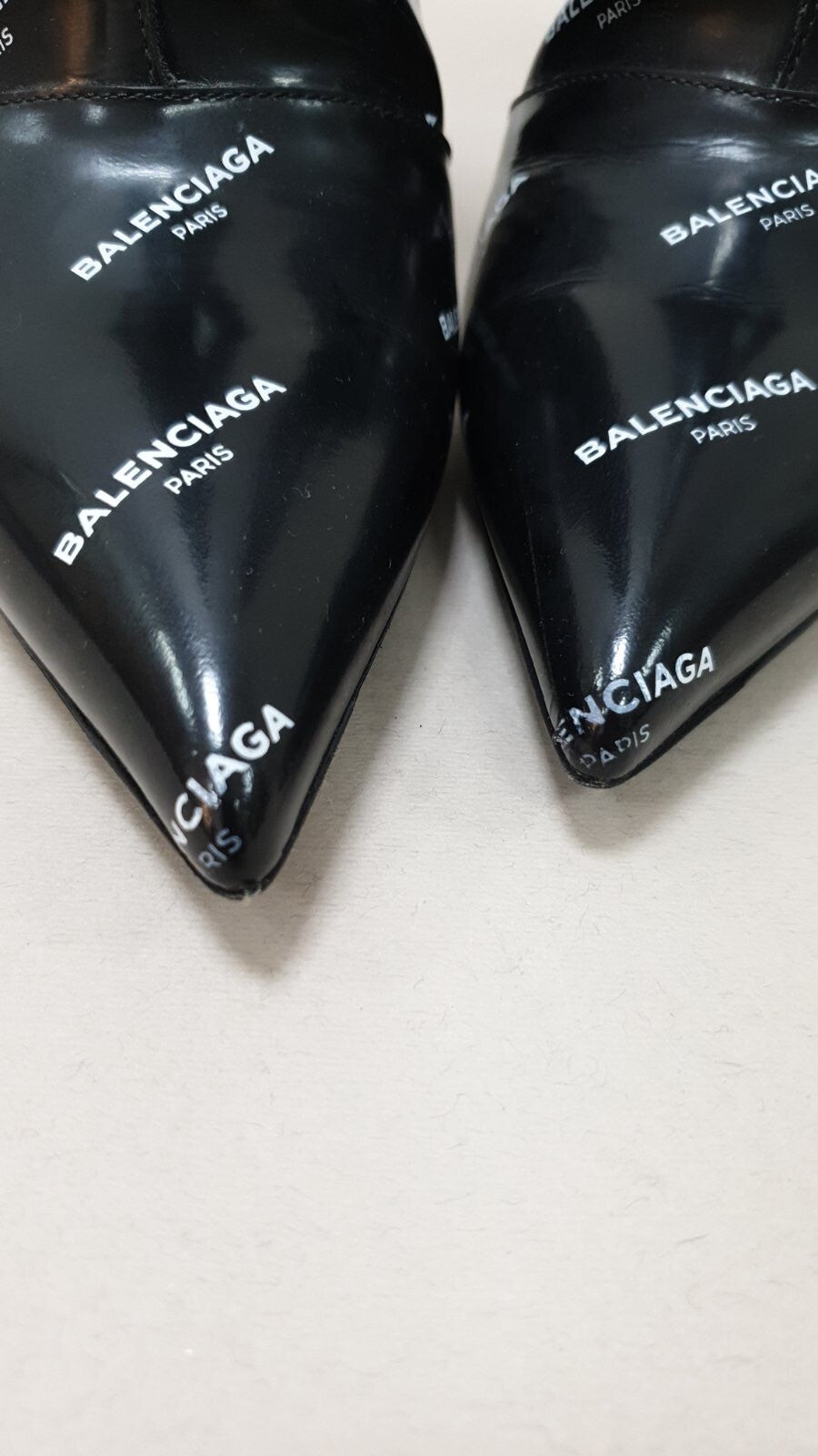 Balenciaga Knife Black Patent Leather Logo Print Booties  Sz.38