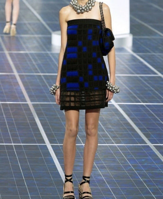 Chanel Multicoloured 2013 Geometric Checkered Cocktail Dress Sz.38