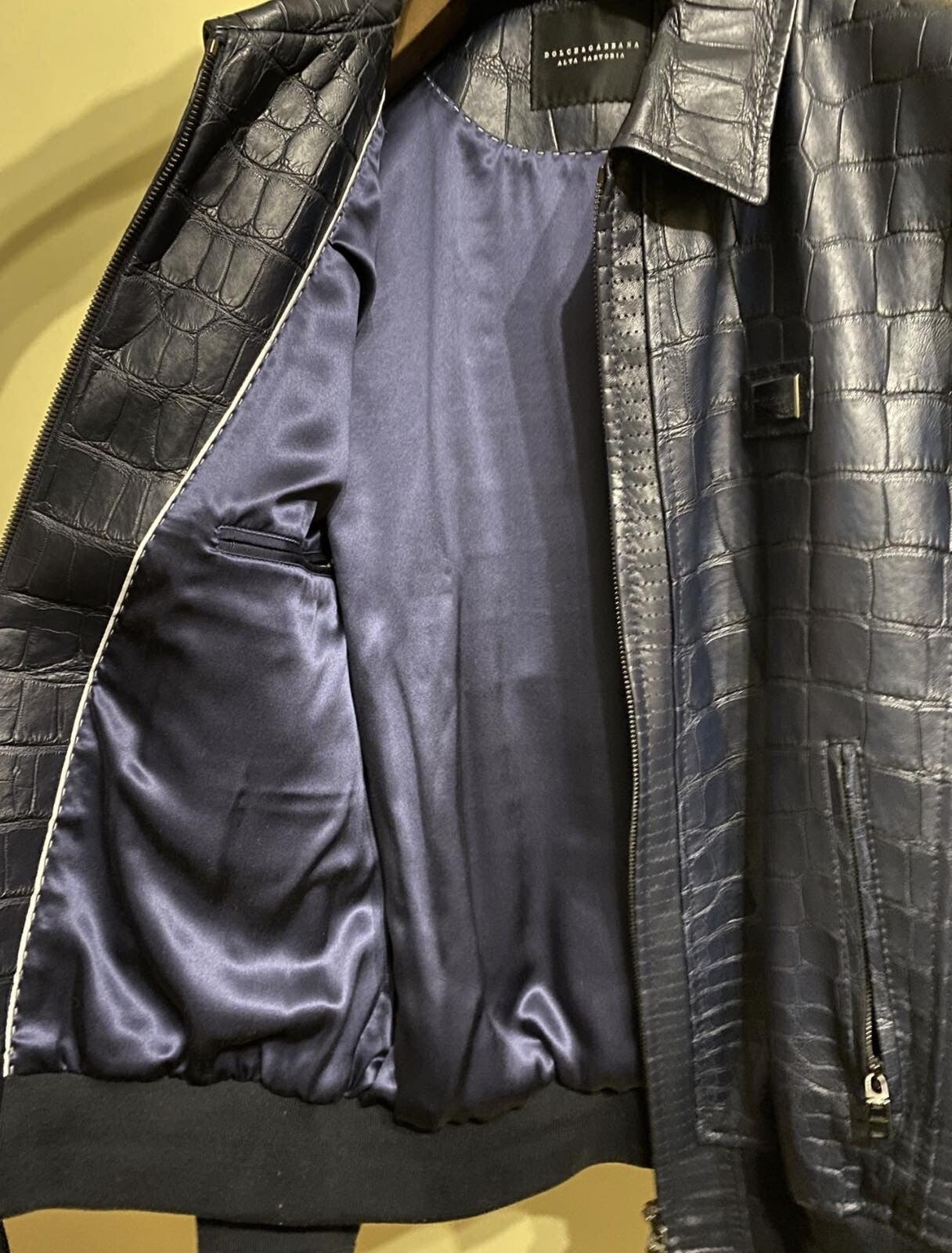 Dolce and Gabbana Navy Crocodile Bomber Jacket Sz.48-50