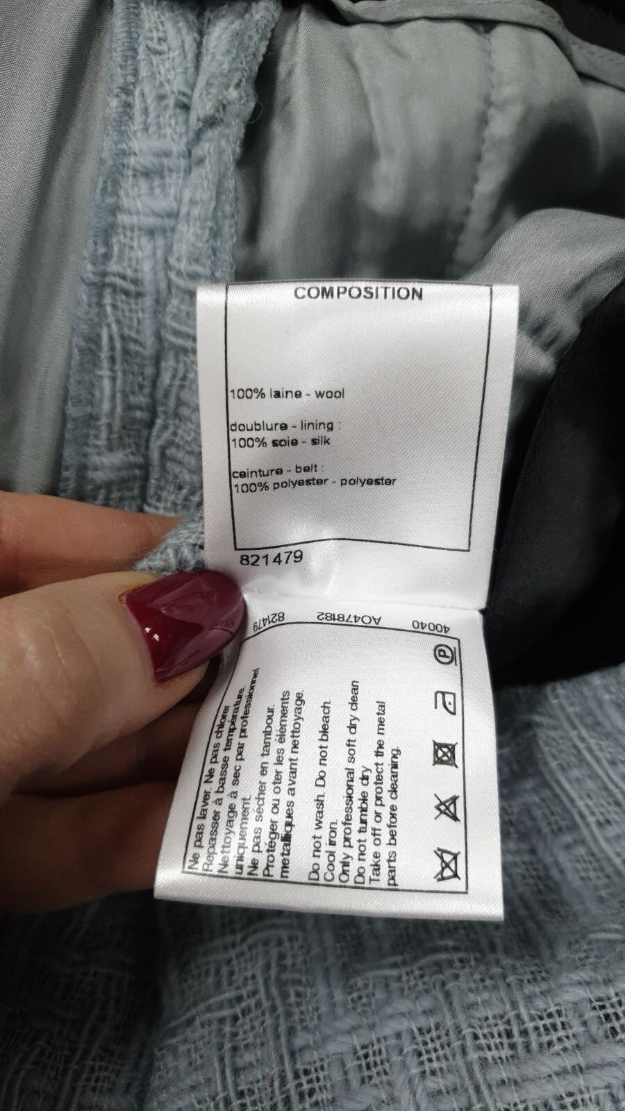 Chanel Gray Wool Wide Leg Jeans  Pants Trousers Sz.42