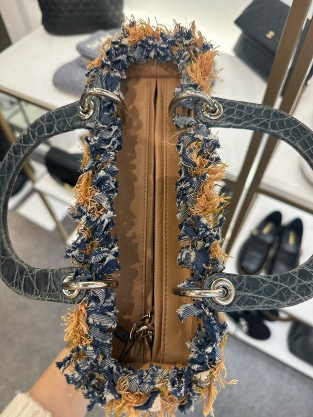 Dior Lady Dior Medium Tweed  Crocodile Handle Bag
