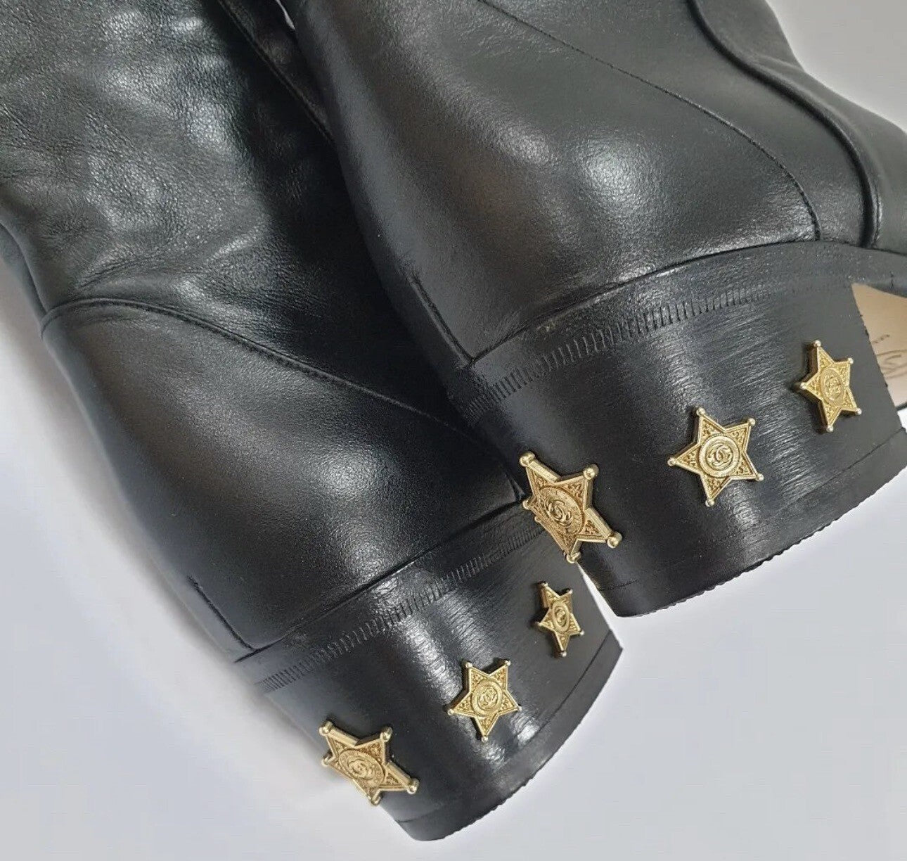 Chanel Black Leather Paris Dallas Metal Cap Toe Thigh High Boots/Bootie Sz. 36.5