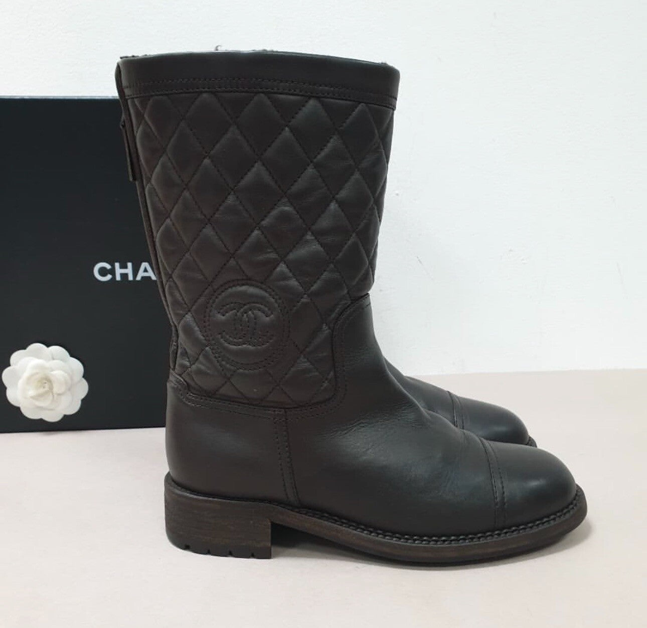 Chanel Brown Leather Boots Sz. 38