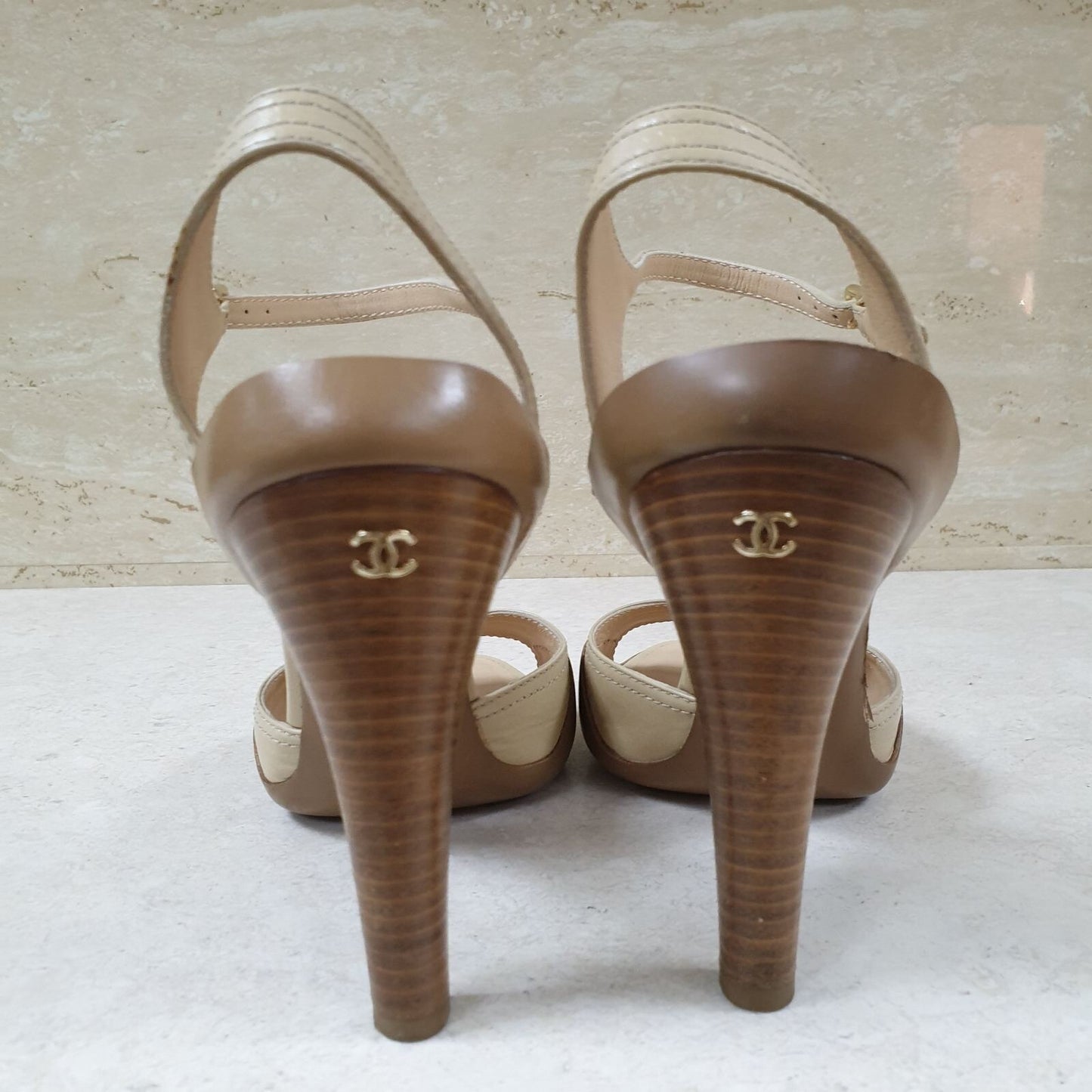 Chanel Beige Brown Slingback Sandal sz.40