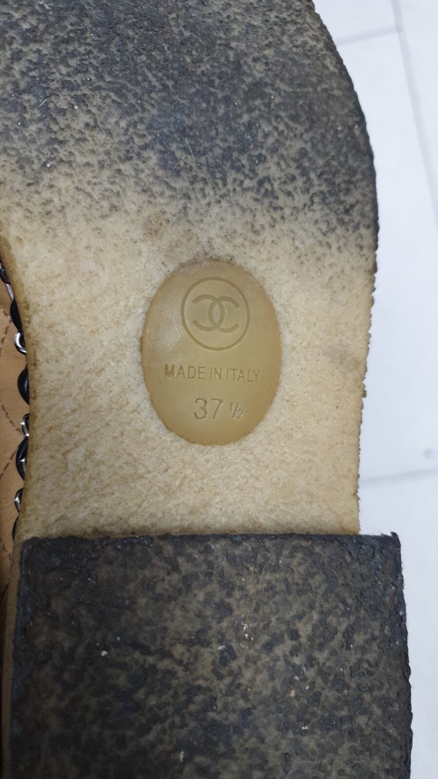 Chanel  Quilted Leather Chain Embellished Cap Toe Oxfords Sz.37.5