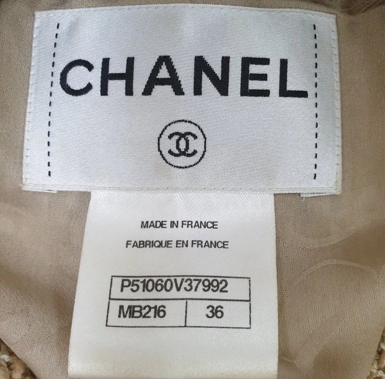 Chanel 2015  Beige Tweed Jacket Sz.36
