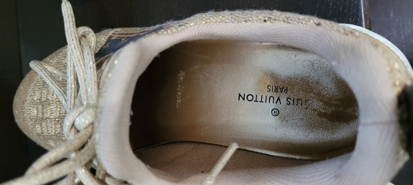 Louis Vuitton Gold Knit Fabric Leather Aftergame Sneakers Sz.40