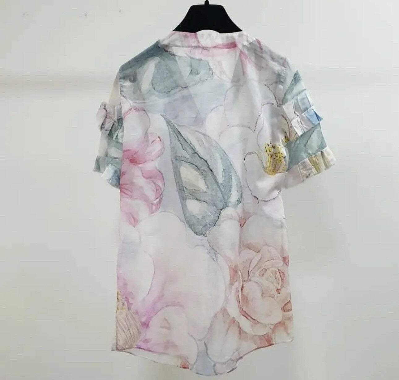Chanel Multicolor Floral Print Ruffle Cotton Blouse Sz.40