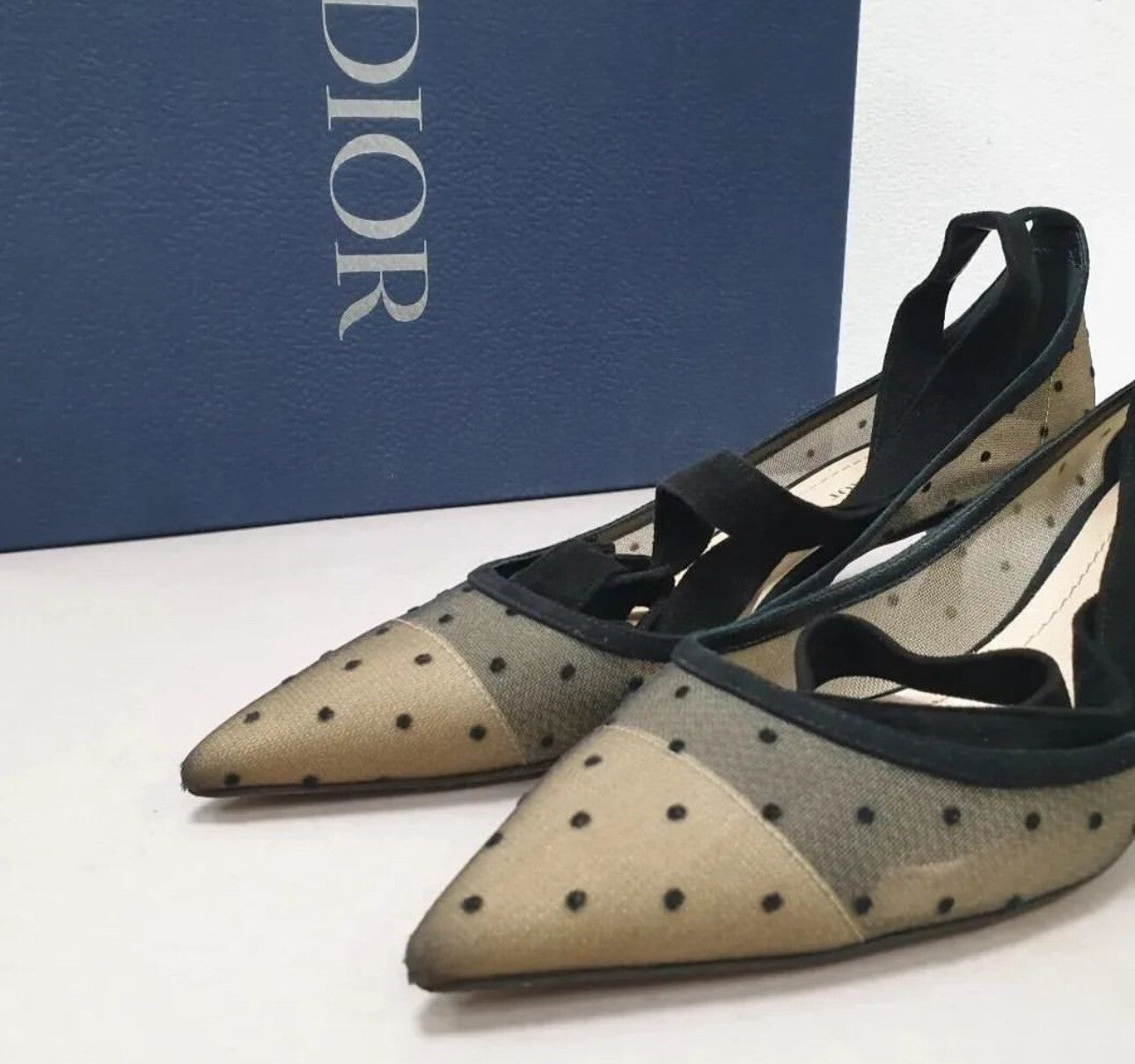 Christian Dior Black Mesh Suede D Polka Dot Pumps sz.38