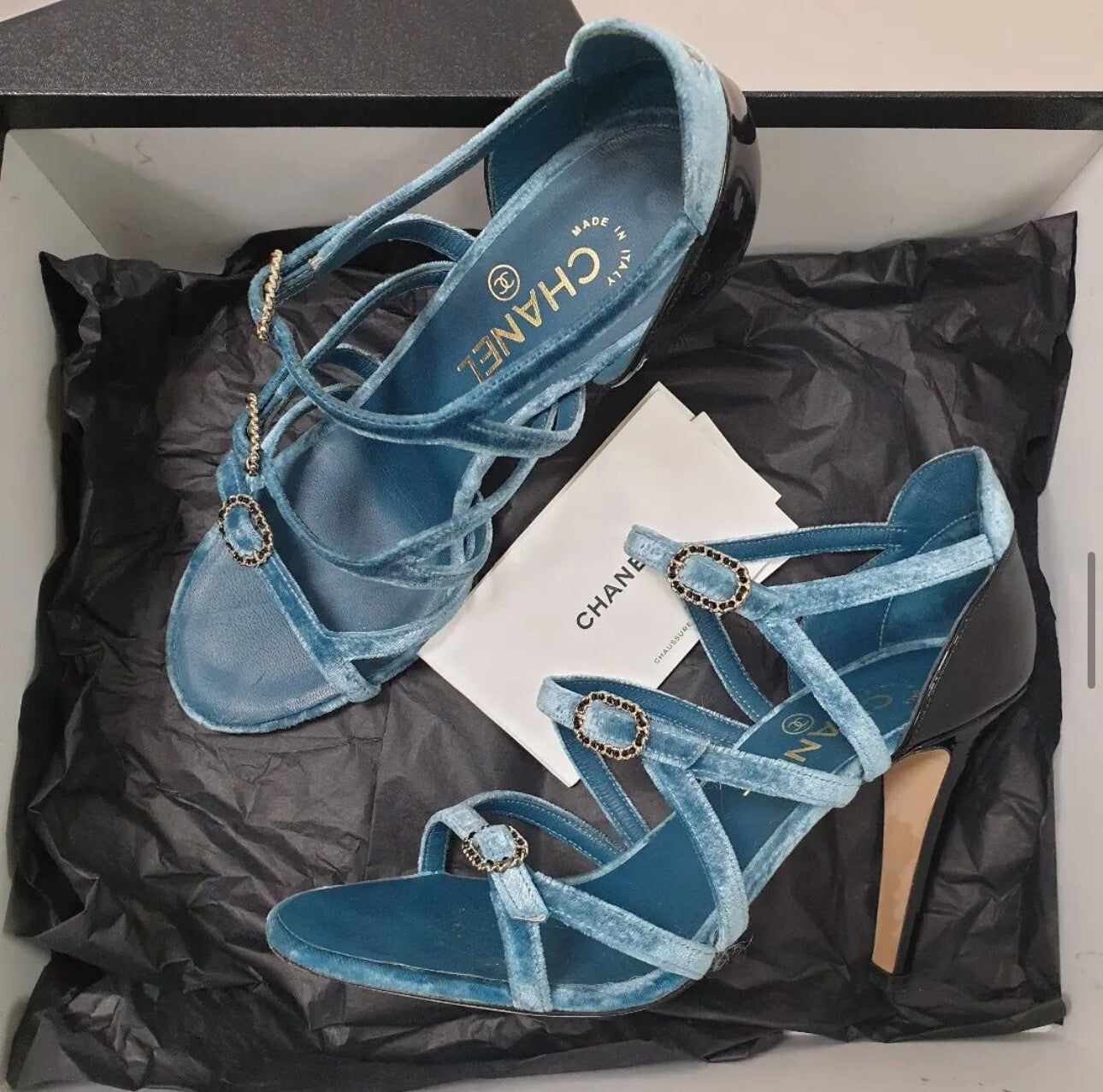 Chanel Blue Velvet Sandals  Sz.38