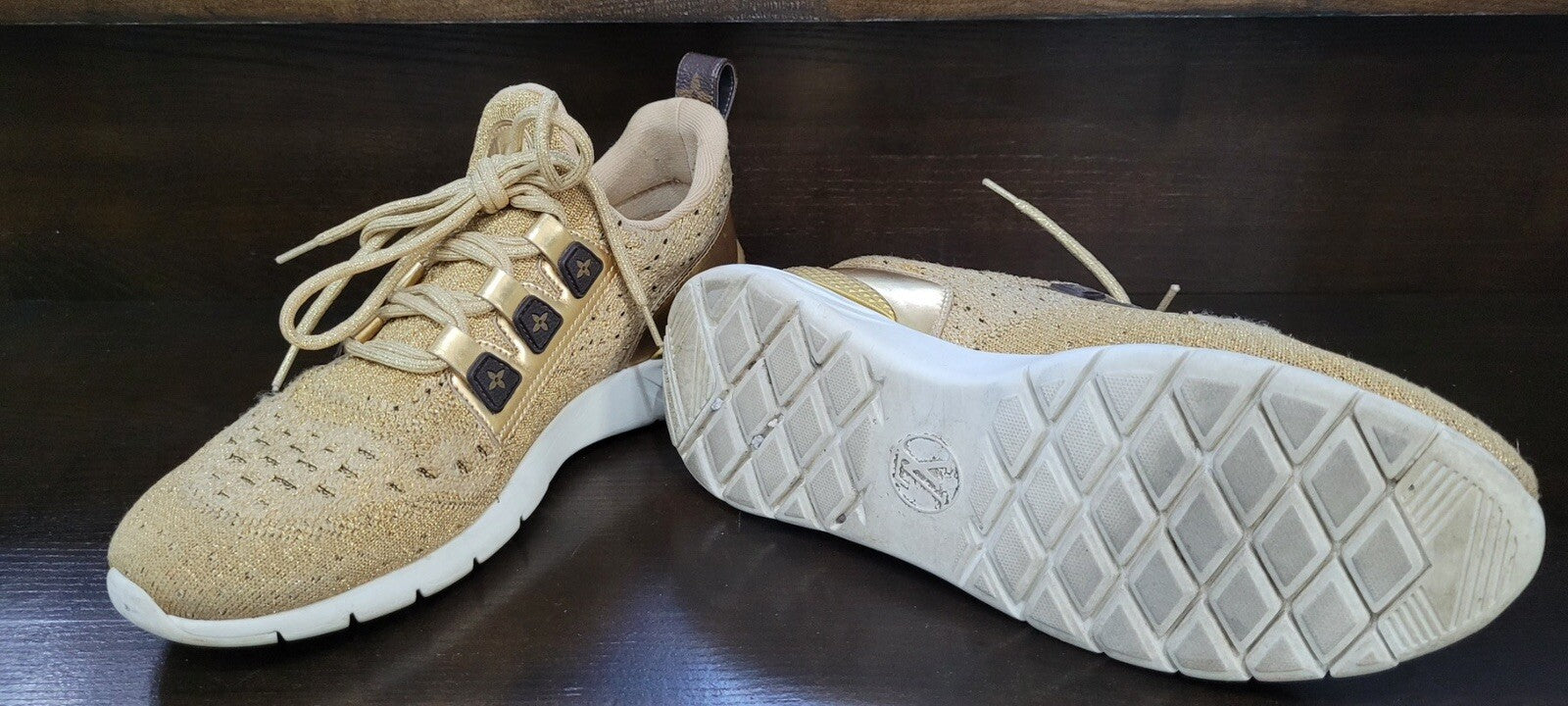 Louis Vuitton Gold Knit Fabric Leather Aftergame Sneakers Sz.40