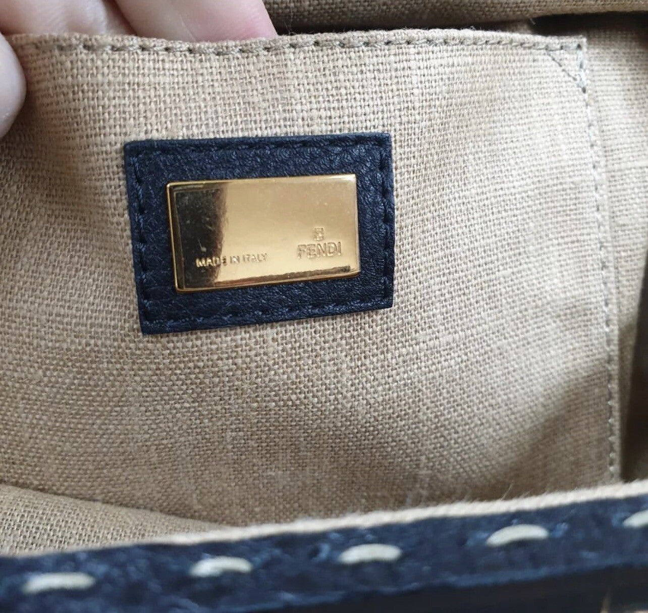 Fendi Black Leather Walnut Wood Handle Clutch Bag