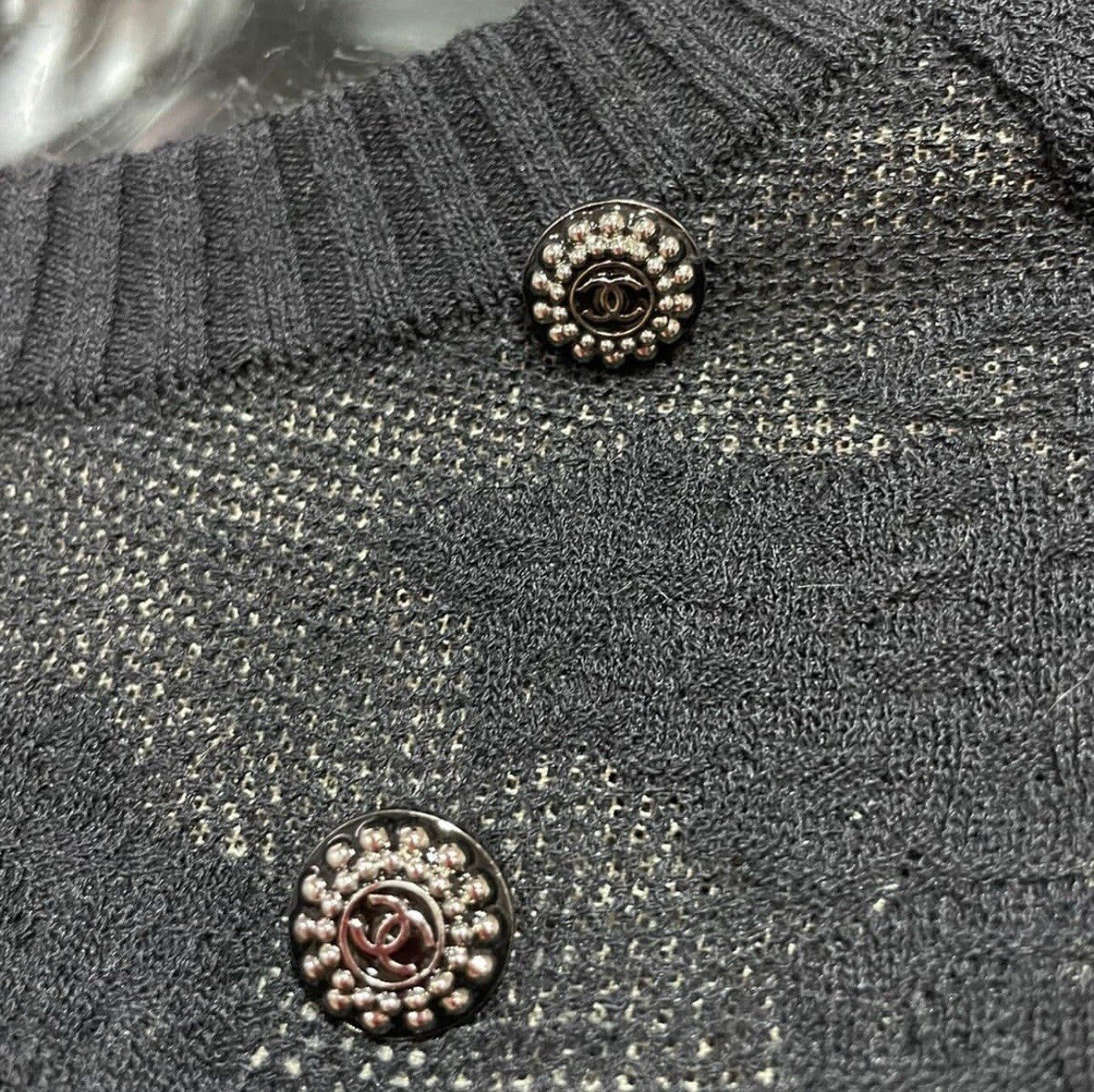 Chanel Black Knit Short Sleeve CC Button Mini Dress Sz.40